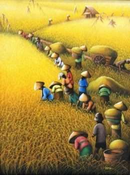 Tranh Nông Dân Gặt Lúa