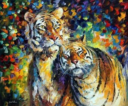 Tranh sơn dầu hai con hổ