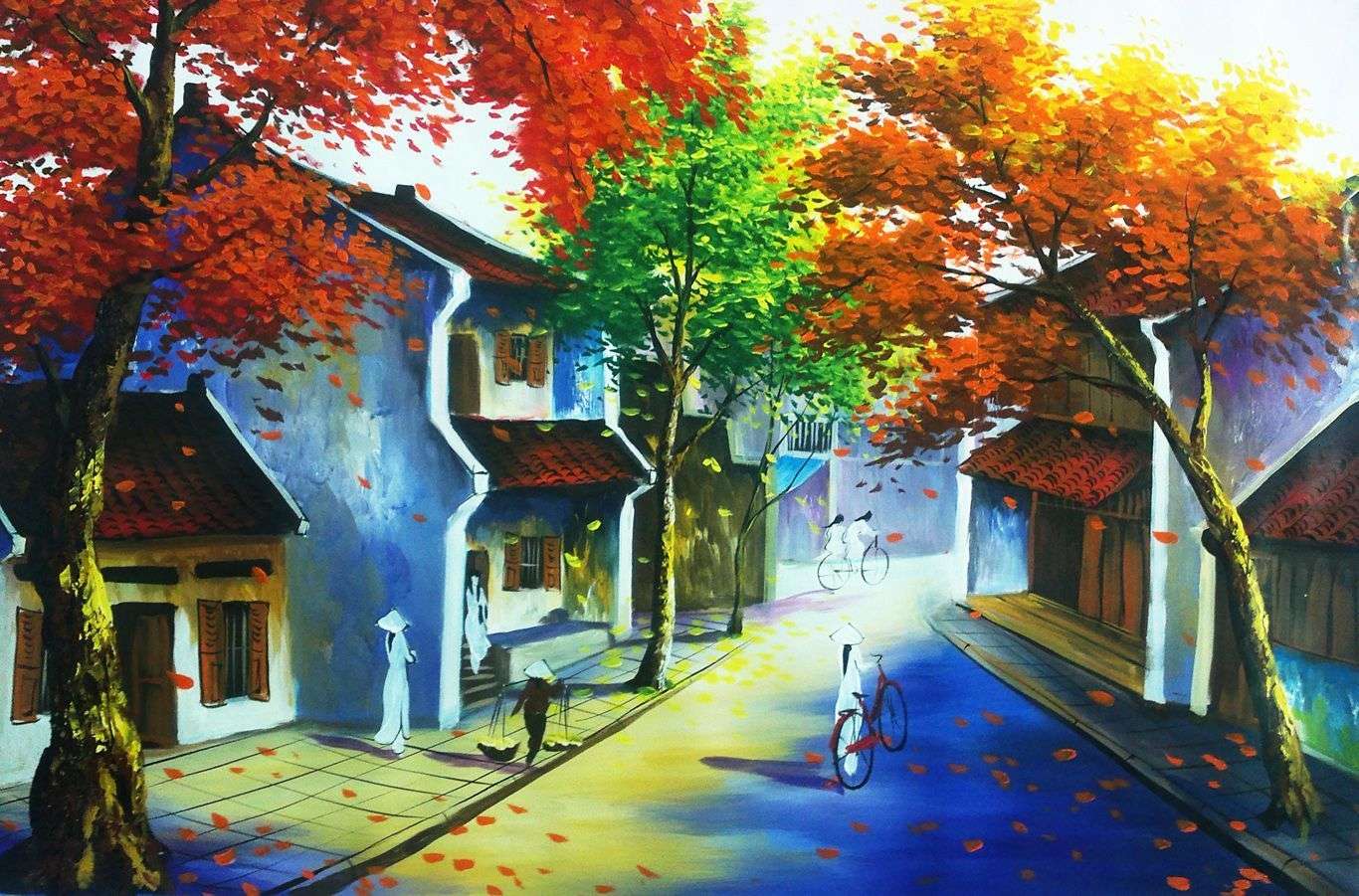 Tranh phong cảnh mùa thu VH059  Việt Hùng Gallery  Chuyên vẽ Tranh SƠN  DẦU CAO CẤP HIỆN ĐẠI