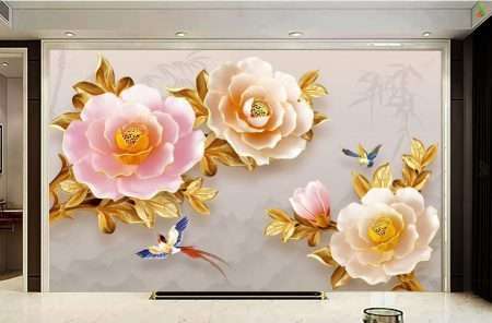 Tranh dan tuong hoa la hoa cuc hong la vang 5-16002