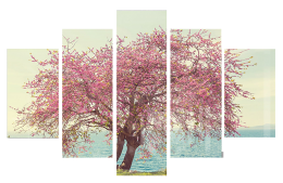 Tranh in cây cổ thụ hoa màu hồng 4-5031