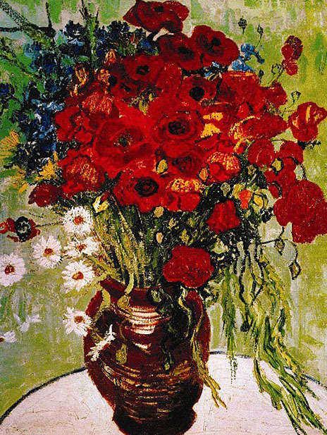 Tranh in canvas bình hoa đỏ đầy màu sắc 4-8027
